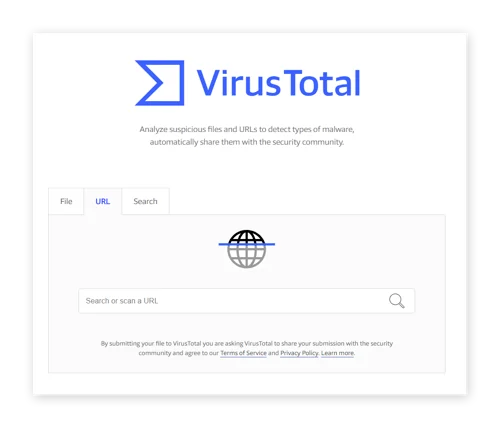 VirusTotal将扫描网址以查找威胁。